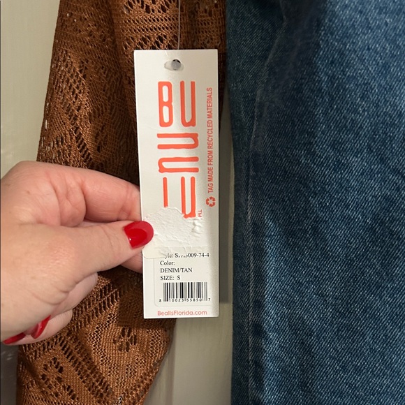 Blue Denim Jacket with Brown Lace Sleeves - Picture 3 of 3